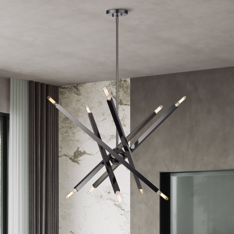 Grand lustre 10 lumières en chrome noir, Noir