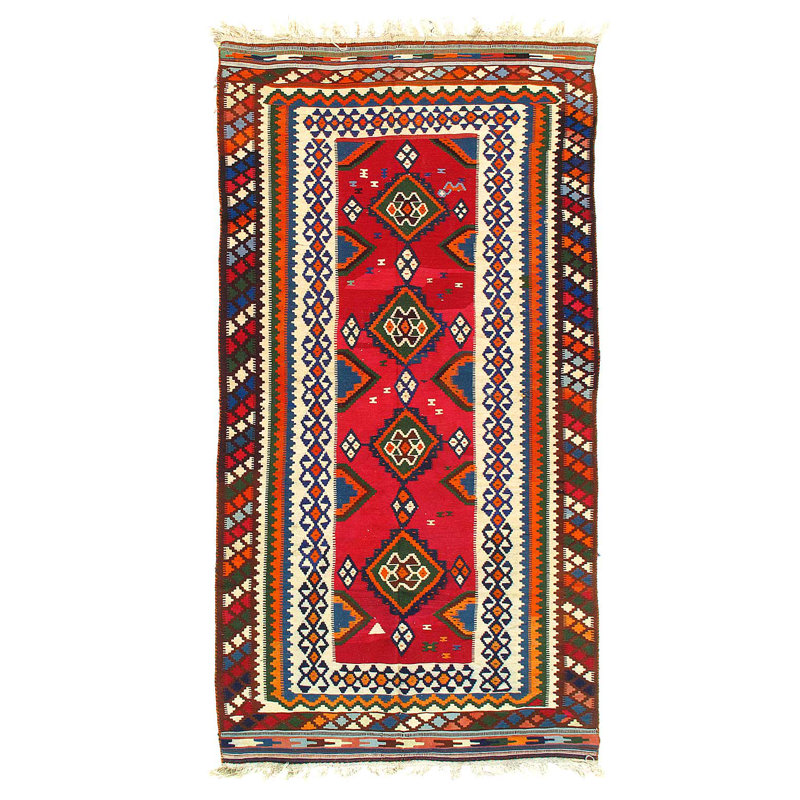 Tissage persan réversible kilim rouge rétro 4 pi 6 po x 9 pi