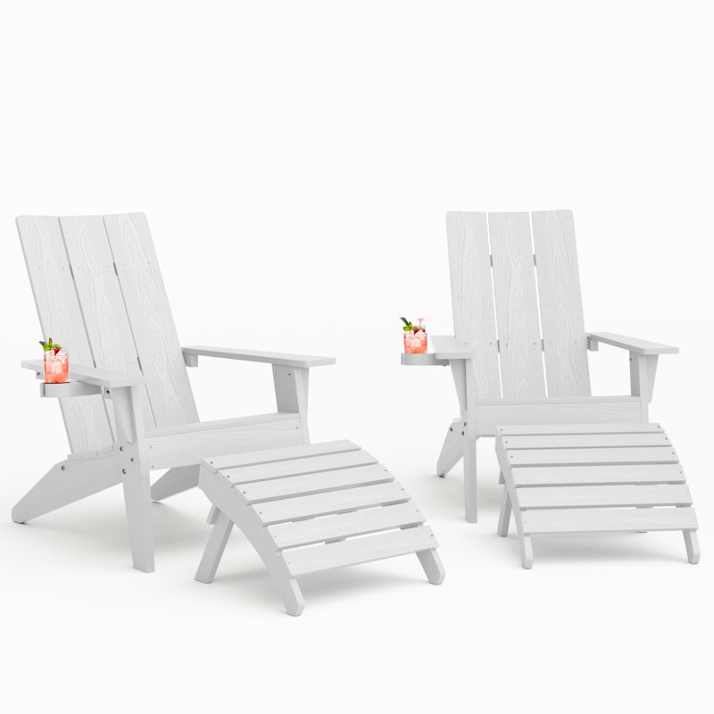 Chaise Adirondack d'extérieur en plastique avec repose-pieds, Blanc