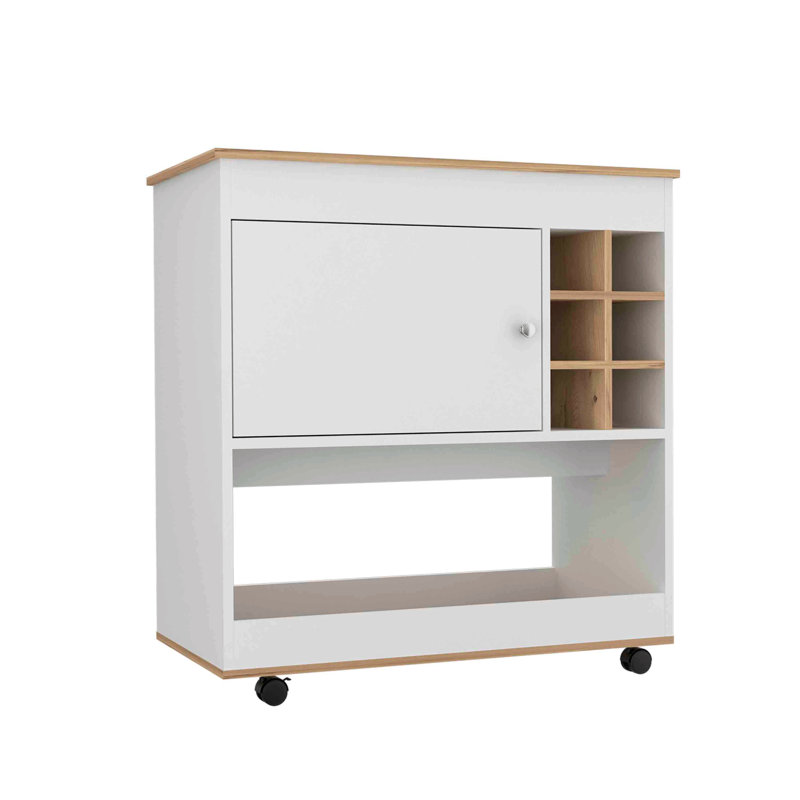 Chariot-bar, panneau inférieur, six casiers à bouteilles, une armoire - chêne clair / blanc