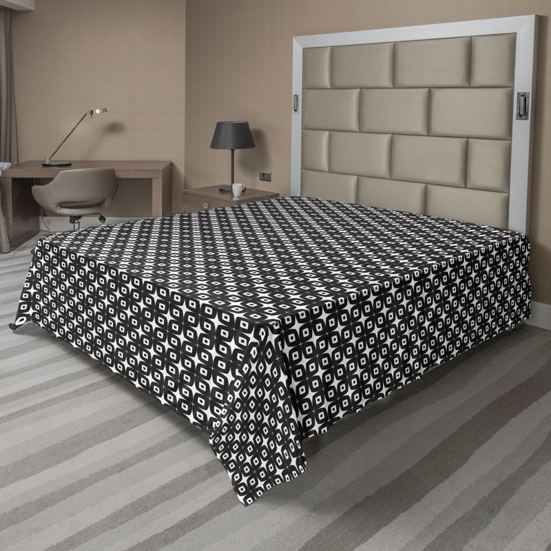 Drap plat moderne de style bohème Ambesonne, Noir / motif géométrique blanc cassé, Drap plat pour très grand lit californien