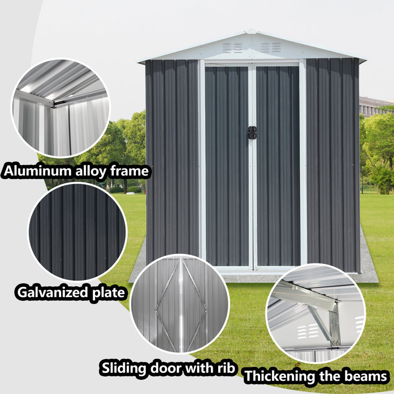 Gray Galvanized Steel and Aluminum Apex Roof Outdoor Storage Shed