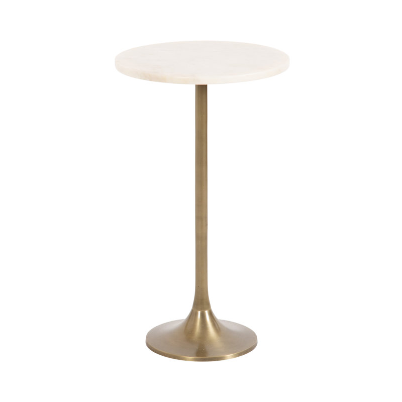 Round Marble Top Side Table, White, Gold, 24" H x 14" W x 14" D