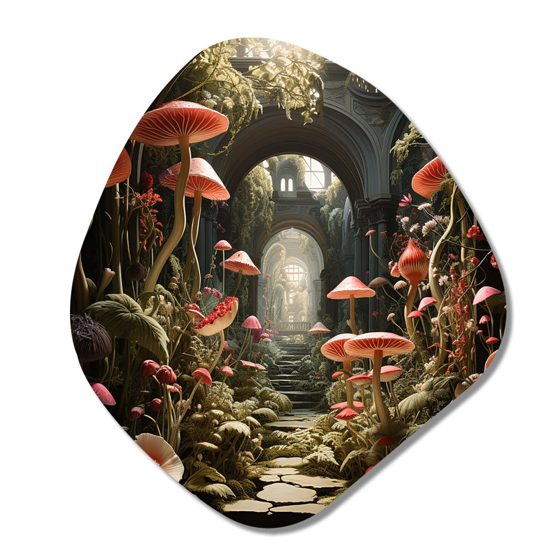«Mushroom The Secret Garden», art mural asymétrique en métal en forme de nébuleuse, H 28 po x l 25 po x P 1 po