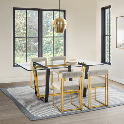 Ensemble de table de salle à manger 5 pièces en verre avec structure en métal et chaises rembourrées Mirriah