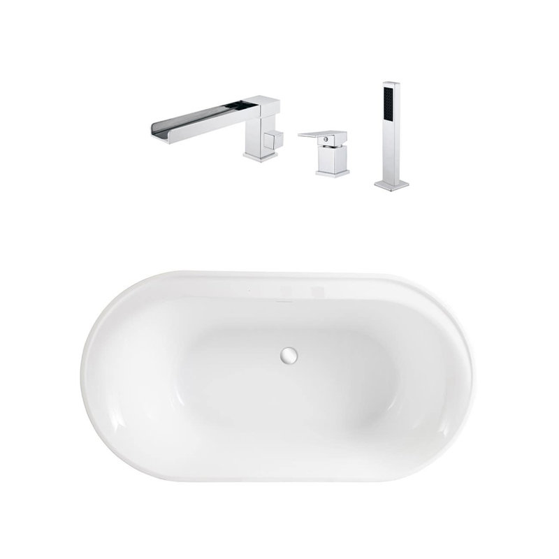 60" x 33" Freestanding Acrylic Bathtub with Faucet, Chrome
