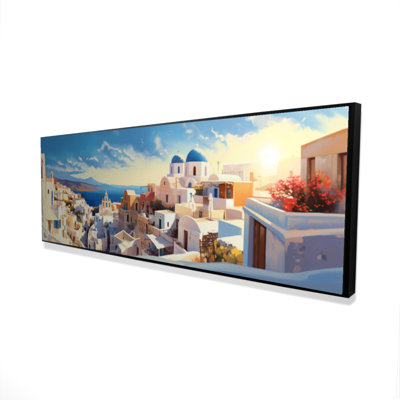 High View of Santorini Canvas - Coastal Home Decor Framed