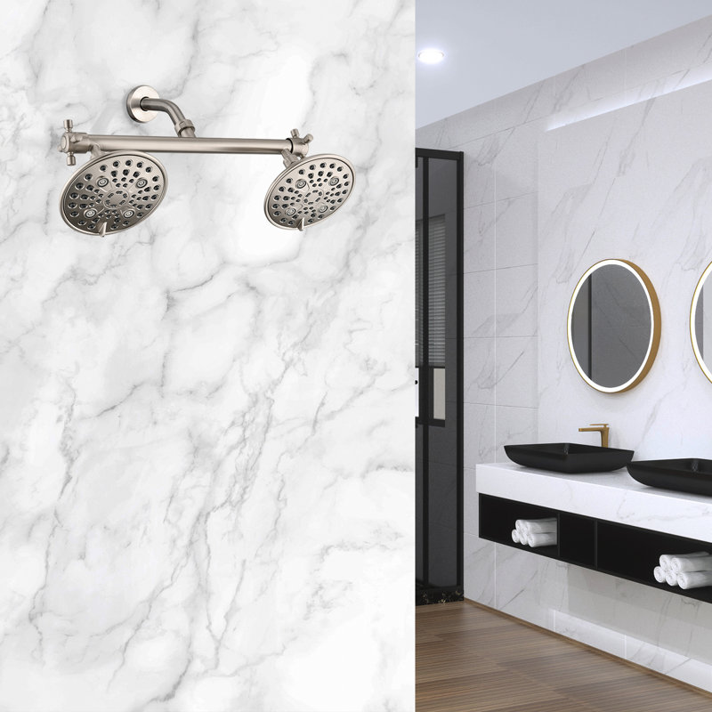 Double Shower Head With Built-in Valve And Shower Arm, Brushed Nickel