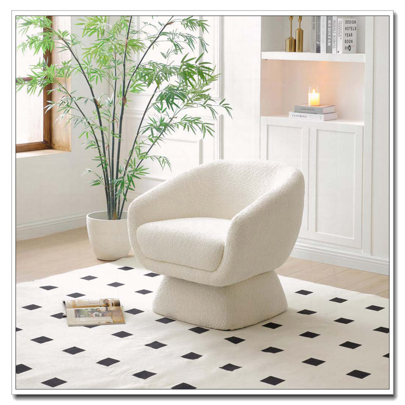 Boucle Swivel Chair, Solid Wood Frame
