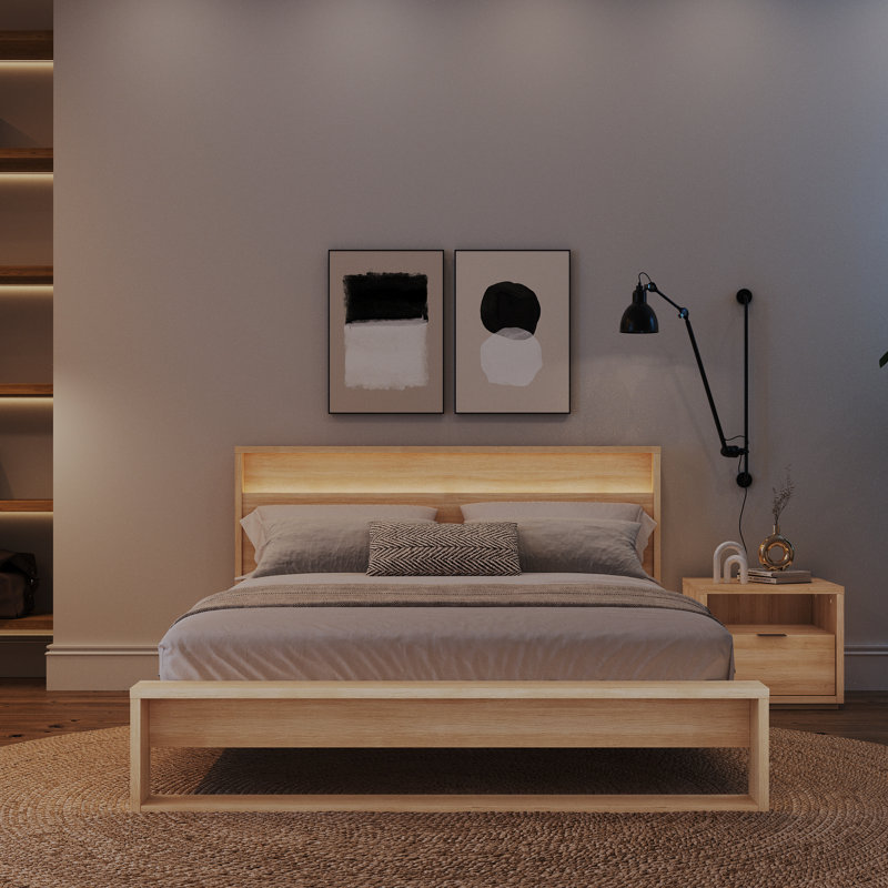 Deangelis Queen Size 3 Piece Bedroom Set with Headboard with Integrated Lighting, Beige