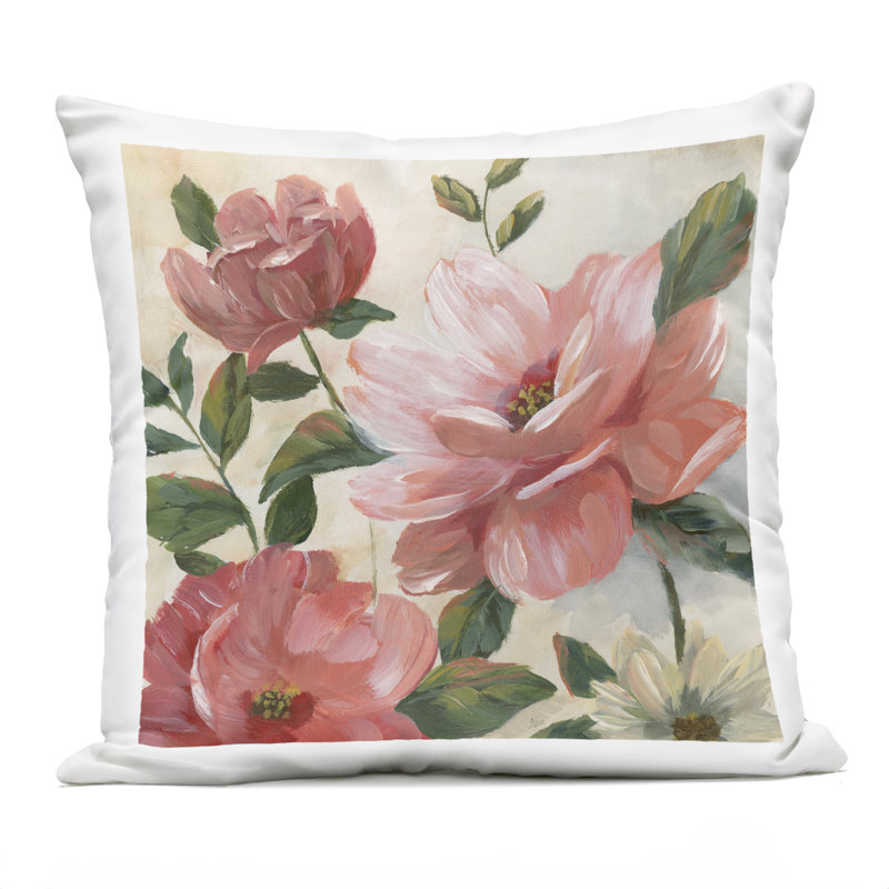 Coussin d'extérieur imprimé Centric Bouquet dans des tons doux, design par Nan