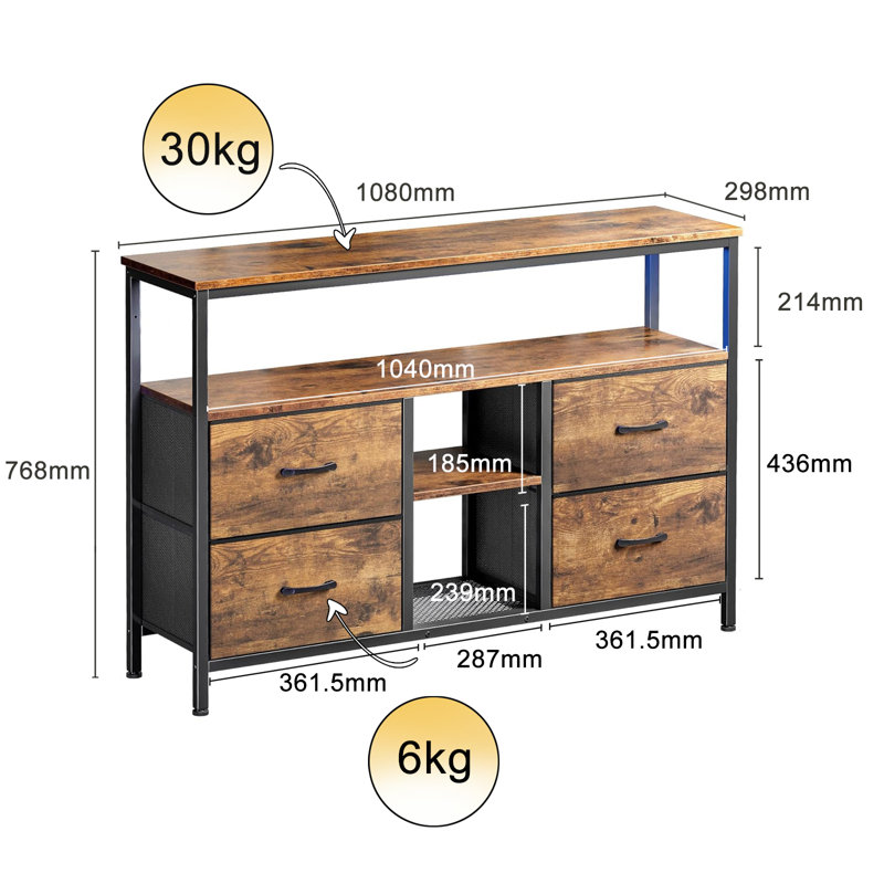 Unfinished TV Stand, Brown, 76.8cm H x 108cm W x 29.8cm D