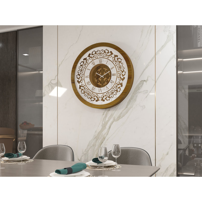 Allyna Manufactured Wood Wall Clock, 60cm H x 60cm W x 7cm D, Bronze Effect