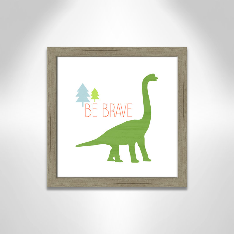 Dino Brave 1 ', art encadré, H 16 po x l 16 po x P 0,6 po, Encadré plat de bois de grange gris