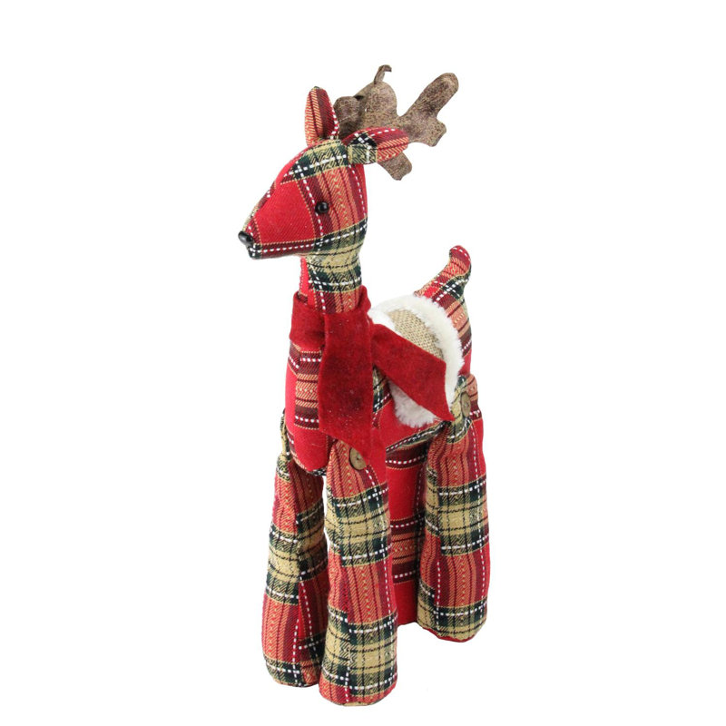 Décoration de Noël renne à carreaux rouge et brun 16,5 po