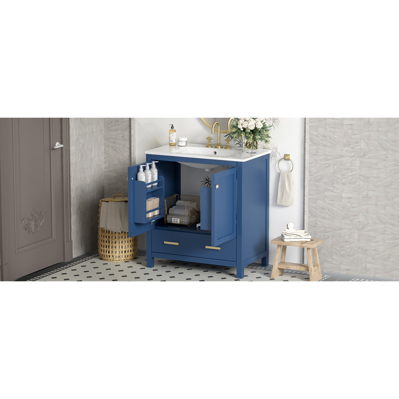 Meuble-lavabo de 30 po avec lavabo simple, meuble-lavabo sous comptoir, armoire de rangement avec 2 portes et tiroir, Bleu