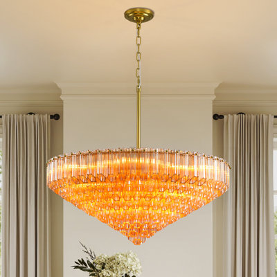 Lustre rond en verre à niveaux gradués à 13 lumières de 30 po Eulalia