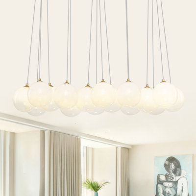 Lustre pour îlot de cuisine 16 lumières en verre à dégradé linéaire | Luminaire suspendu moderne 38 po avec auvent doré | Hauteur réglable de 29,5 po à 86,6 po pour la salle à manger - Homologué UL