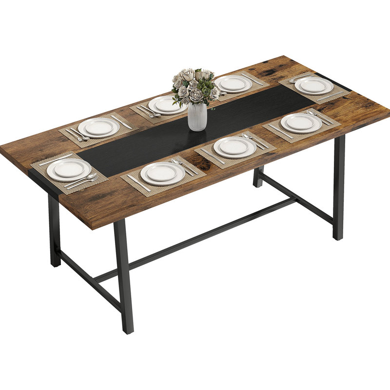 Table de salle à manger industrielle pour 8 personnes, table de cuisine rectangulaire de 70,9 po de long avec un grand plateau de table et des pieds en acier