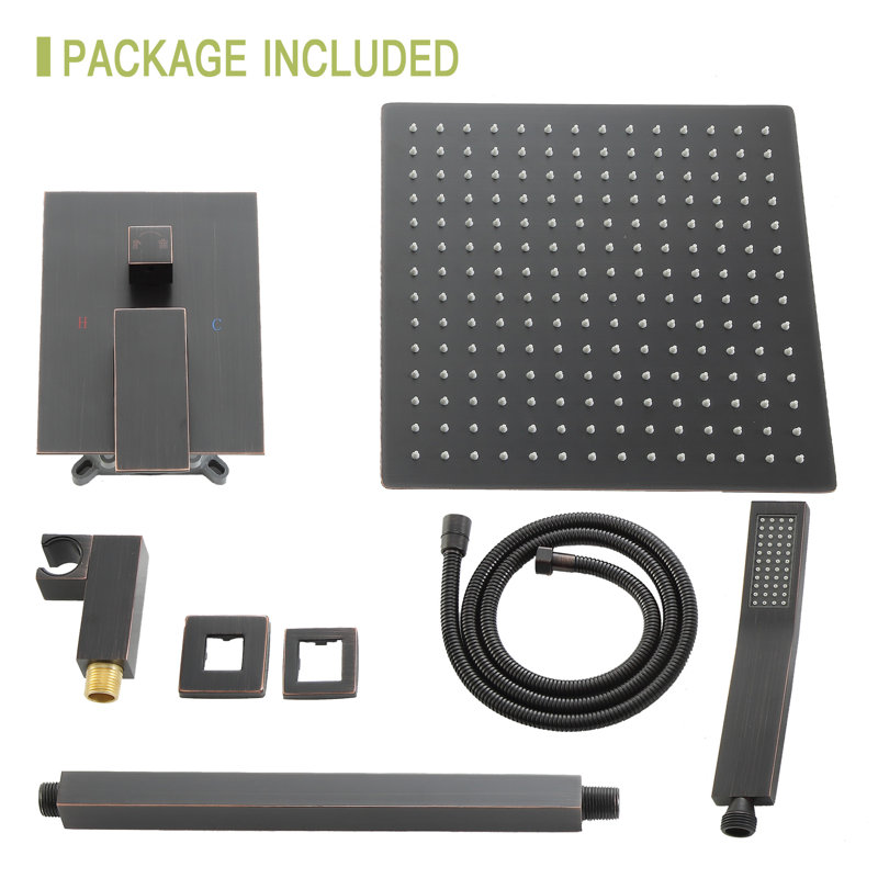 Oil Rubber Bronze Shower - Rainfall And Handheld Easy To Clean Square System With & Valve, Bronze
