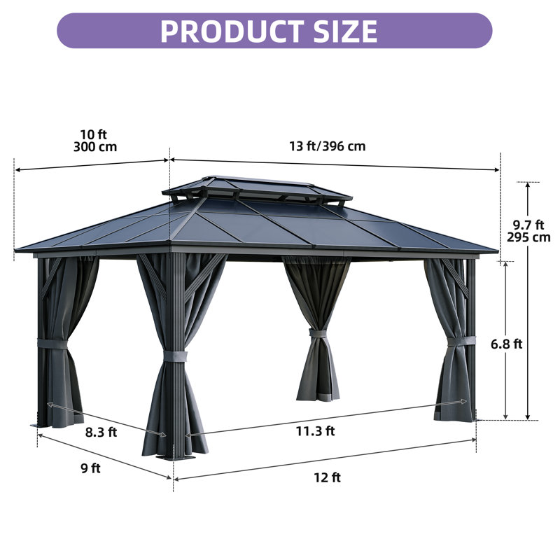Balconera Polyethylene Double Roof with Aluminum Frame Patio Gazebo, 13 Ft. W x 10 Ft. D