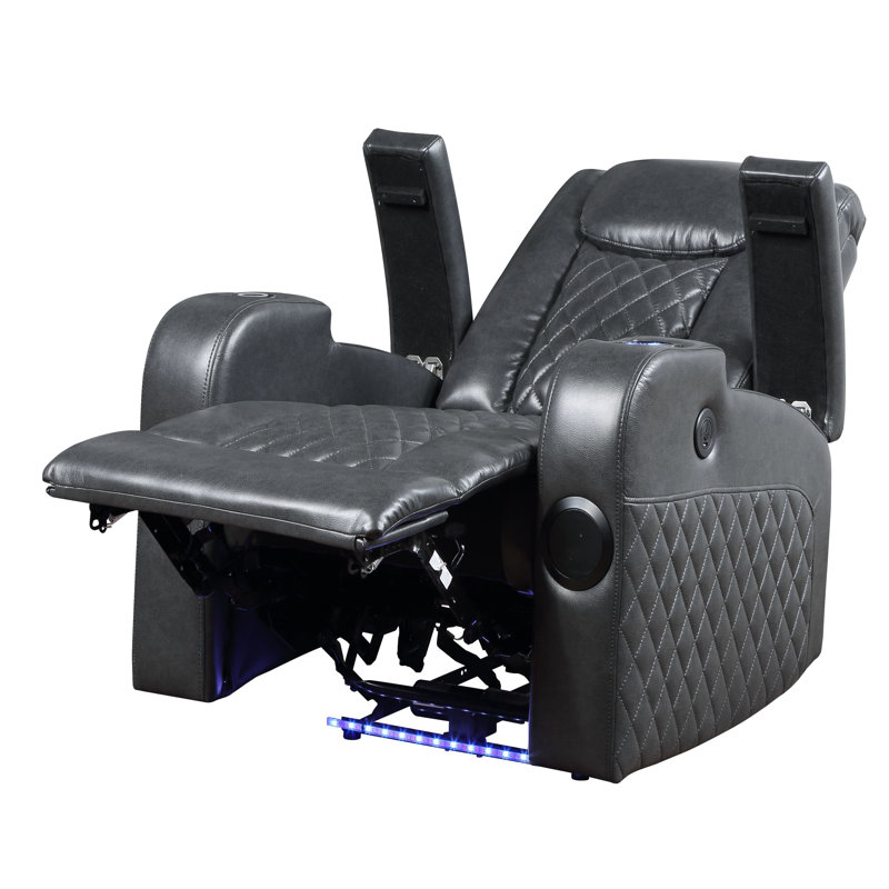 Westerville Leather Aire Power Recliner With Bluetooth Speaker, Cup Holder, Gray