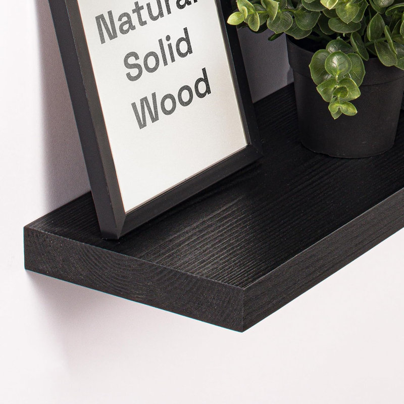 Solid Wood Floating Shelves For Wall - Handcrafted Rustic Black Shelves For Bathroom, Kitchen, Bedroom, Living Room - Includes Hidden Brackets For Easy Installation