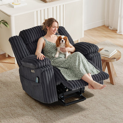 Fauteuil inclinable électrique lève-personne de 42,91 po de largeur avec massage à 8 points, chaleur lombaire, porte-gobelet USB / Type-C et recharge sans fil