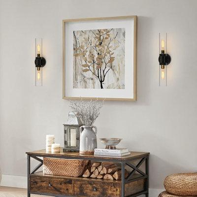 Modern Bathroom Vanity Light Fixture With Clear Glass Shades, 2-Light Wall Sconce For Mirror, E26 Base Compatible, Durable Metal Construction