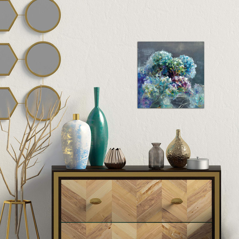 Abstract Hydrangea Dark - Wrapped Canvas Painting, 45.72 cm H x 45.72 cm W x 1.91 cm D