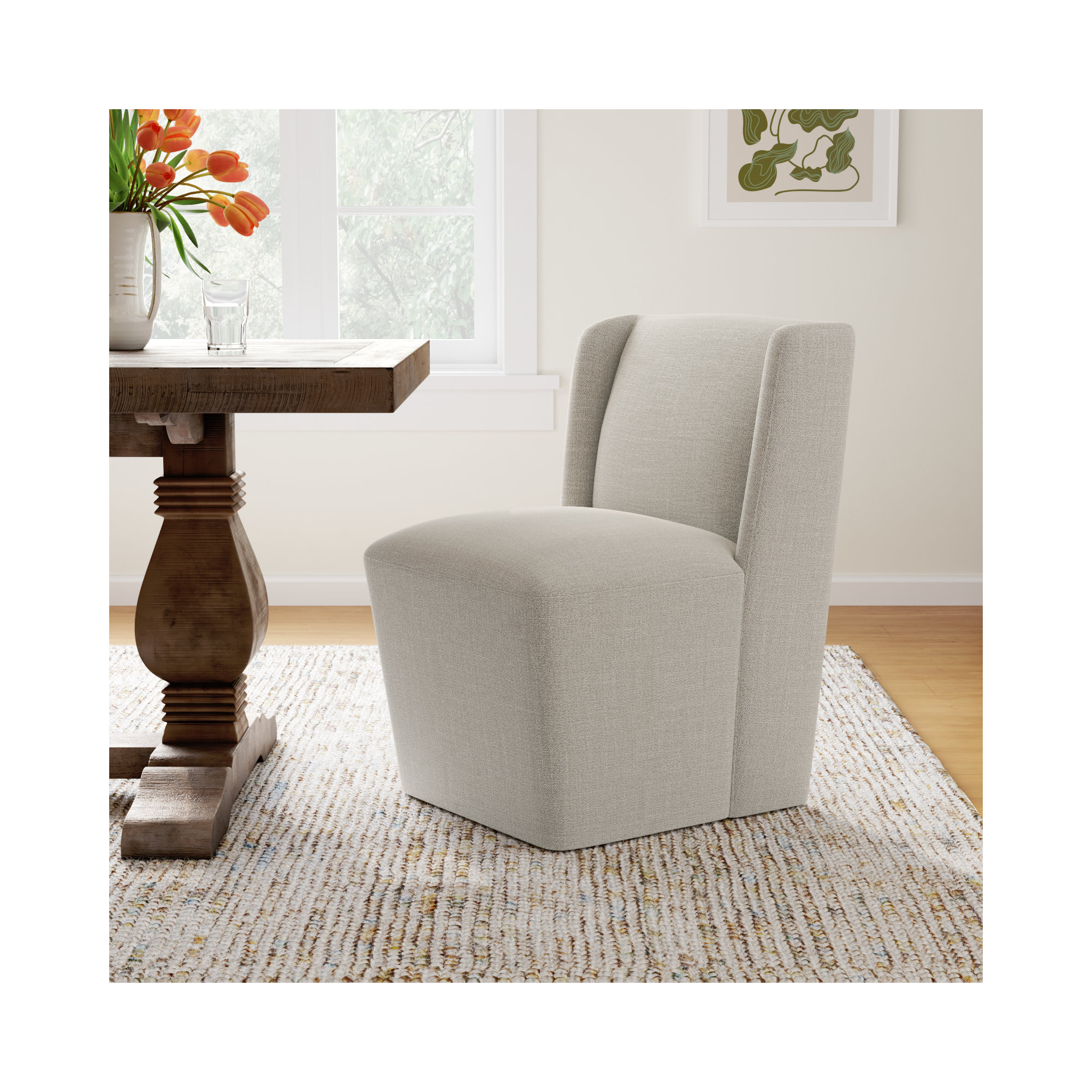 Ardeth Upholstered Side Chair, Effie Flax Performance Linen