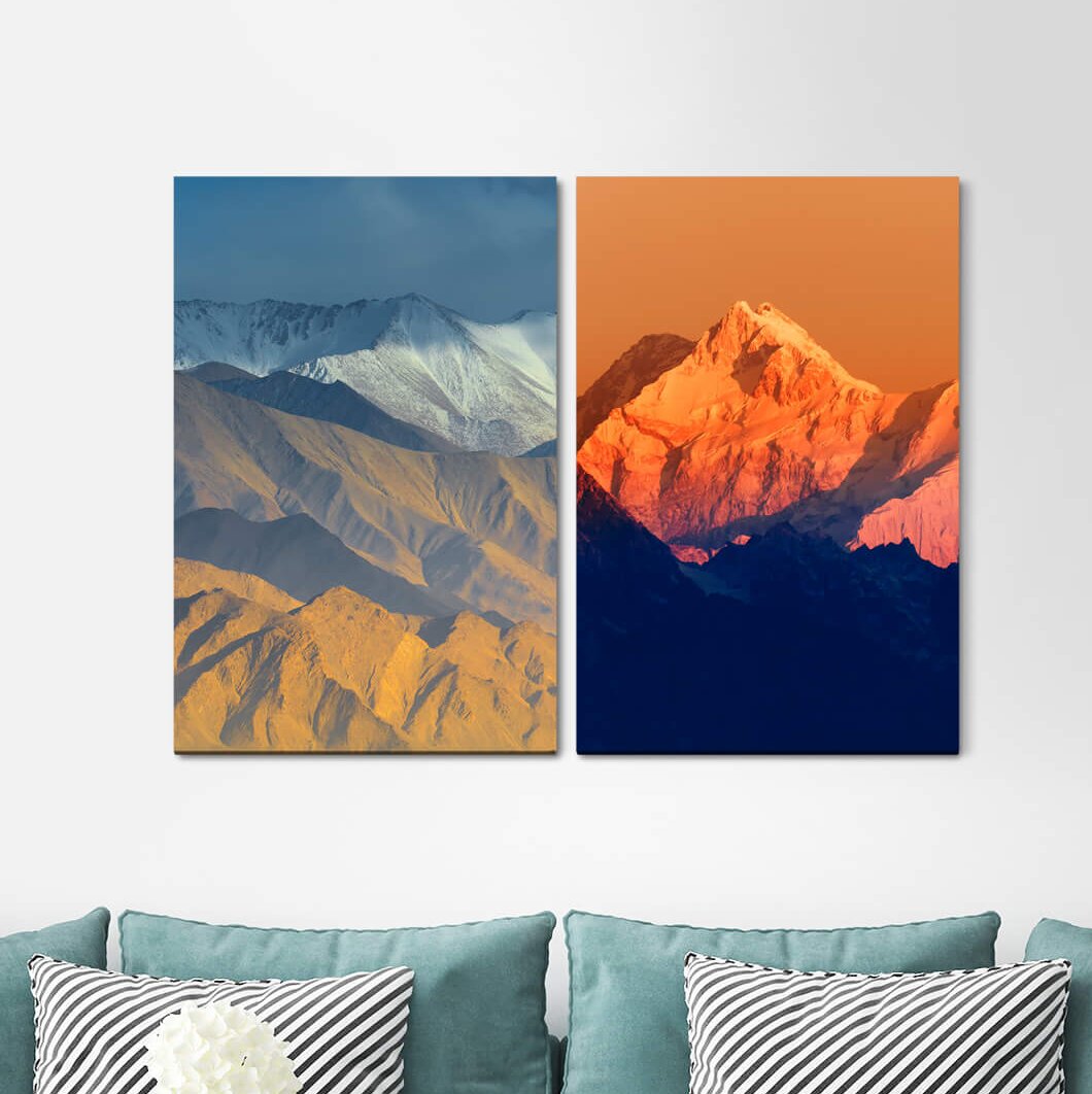 2-tlg. Leinwandbilder-Set - Grafikdruck "Berggipfel Nachthimmel Sternenhimmel Berge Himalaya Snowy Peaks Mountain Range"