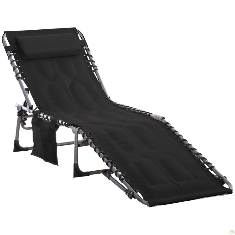 Padded Folding Chaise Lounge Chair, Black