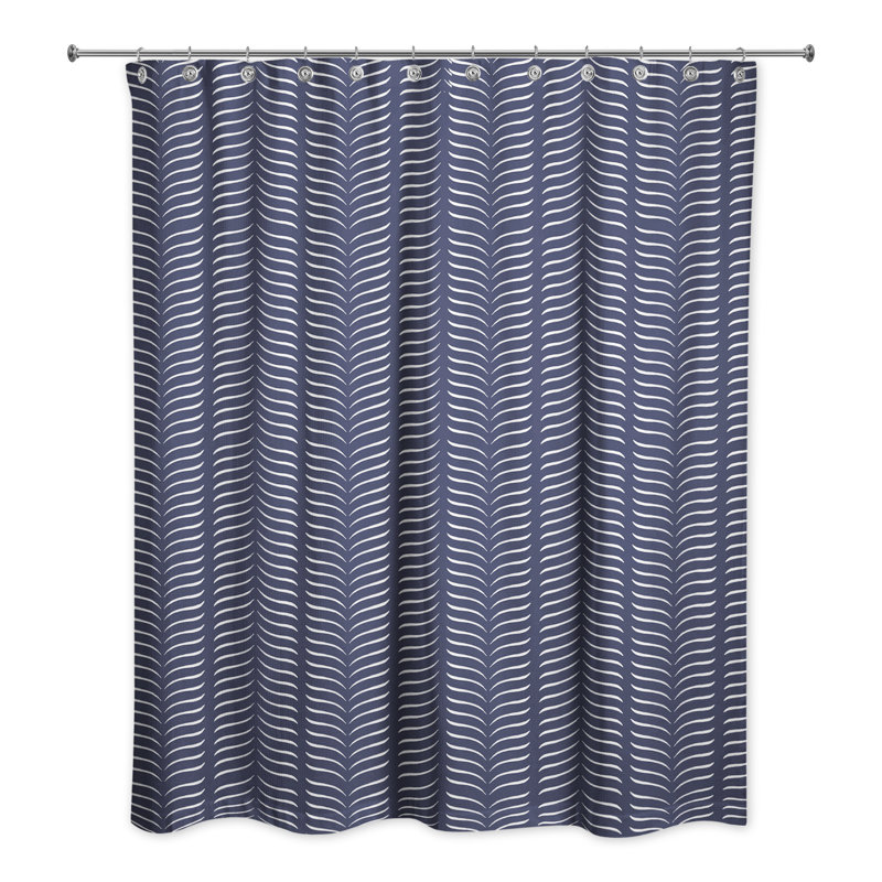 Beige Line Pattern Shower Curtain, Navy