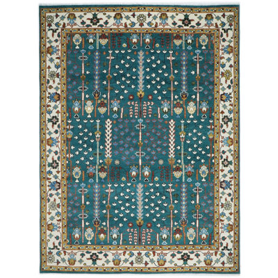 10x14 Hand Knotted Wool Teal Oushak Transitional Rug