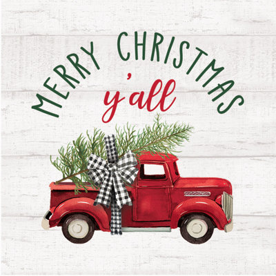 Christmas Yall Bow Red Farm Truck 1 Piece Wrapped Canvas Wall Art