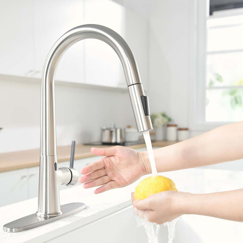 HOOSENG Pull Down Touchless Kitchen Faucet, Brushed Nickel