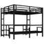 Grand lit superposé simple au-dessus de simple TG avec bureau, bibliothèque, DEL, USB, canapé pliable, noir