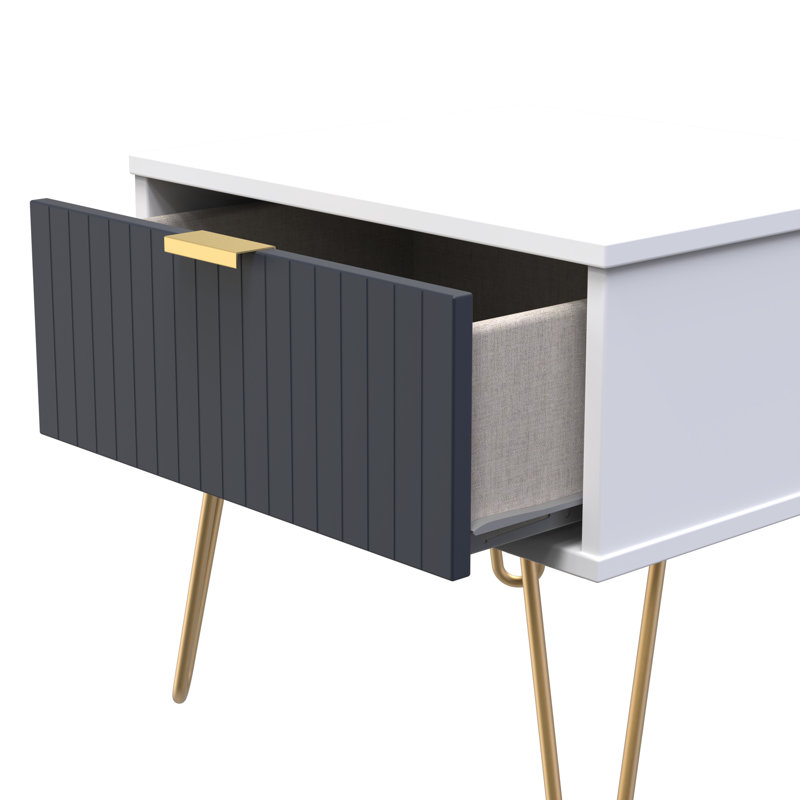Beranda 45cm W Manufactured Wood Bedside Table, Indigo Matt/White