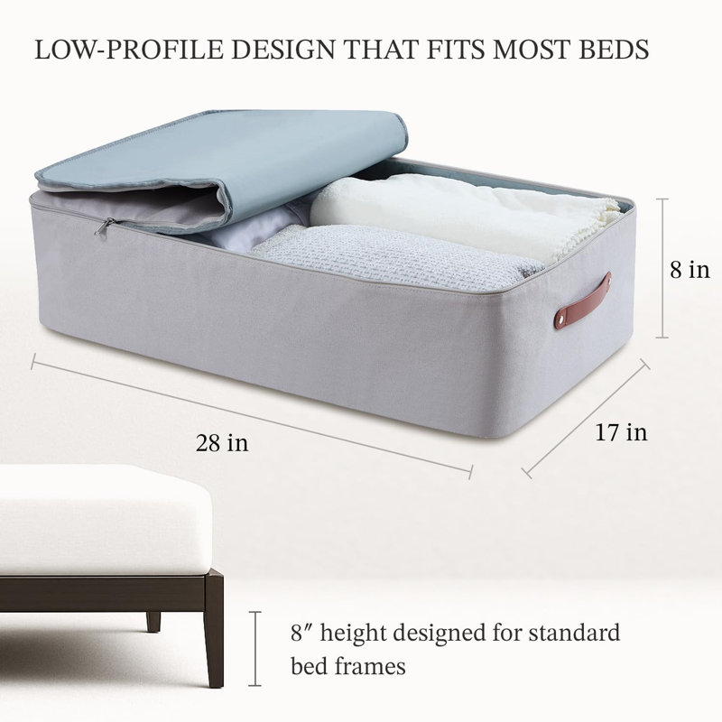 Under Bed Storage Container – Foldable Underbed Storage Bin For Clothes & Bedding, Premium Canvas Storage Box With Lid, Low Profile 8″ Organizer With Handles