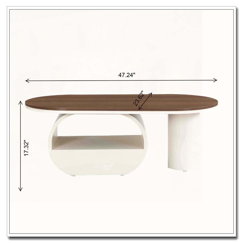Table basse ovale 47,24 po, Brun antique / blanc, Bois