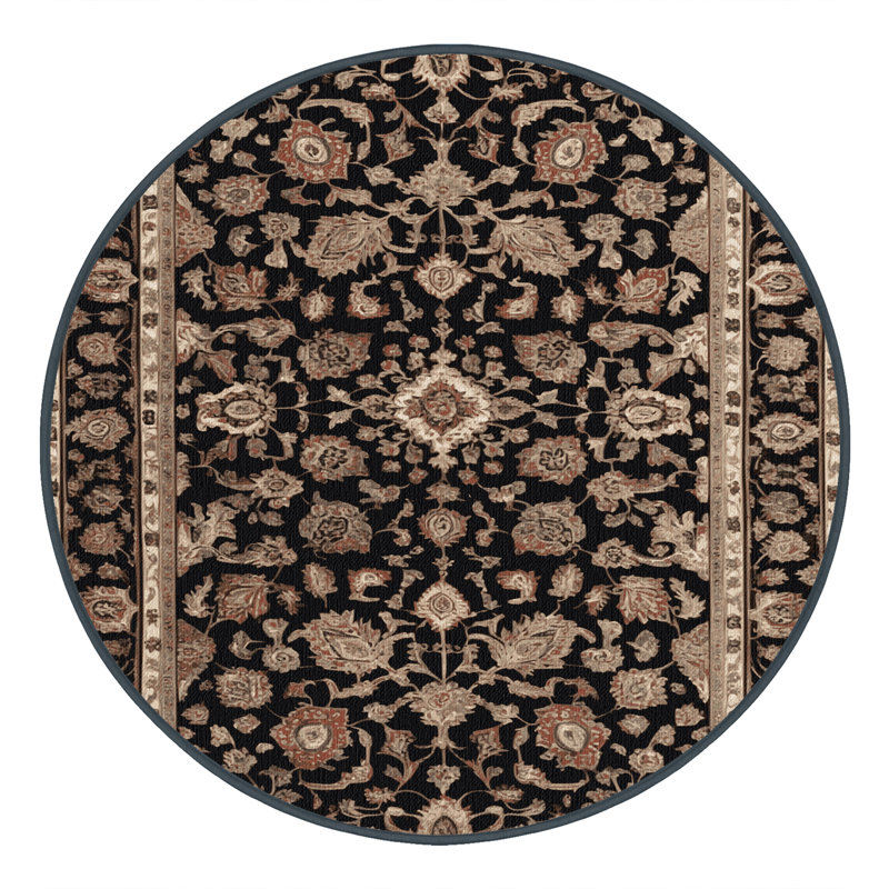 Tapis persan noir lavable à la machine, Rond 6 pi