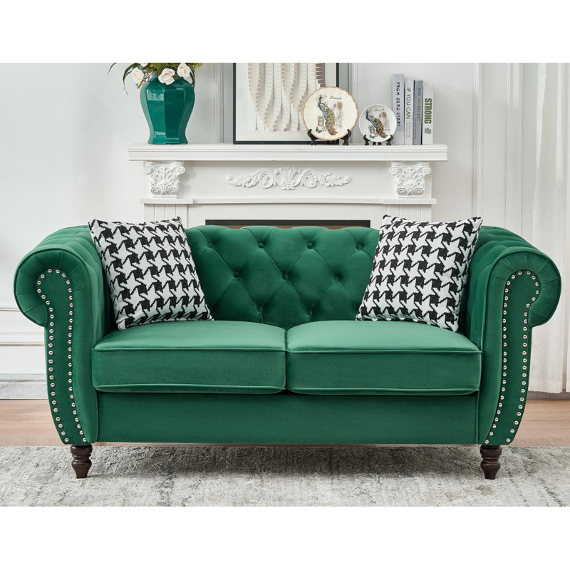 Canapé Chesterfield ‌velvet Upholstery Fabric, Vert