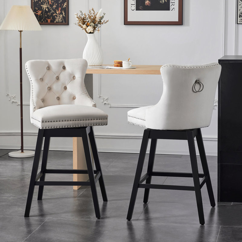 Tabouret de bar pivotant à 360 ° de hauteur 30,7 po Velvet, Beige Velvet