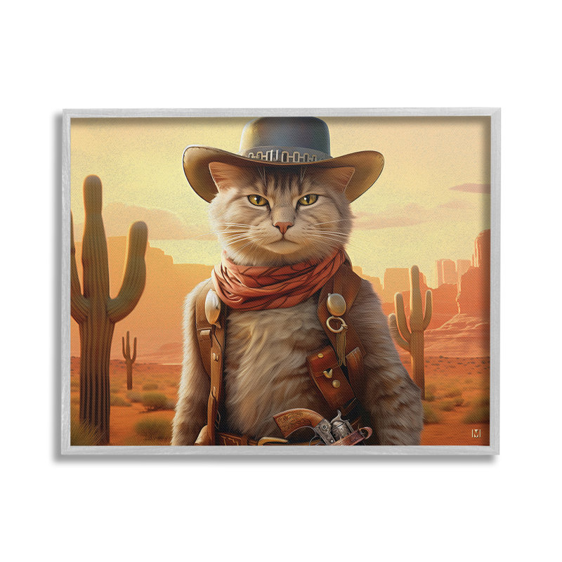 «Cowboy Sheriff Cat», art de la giclée encadrée par Michael David Ward, H 24 po x l 30 po, Estampe numérique Farmhouse
