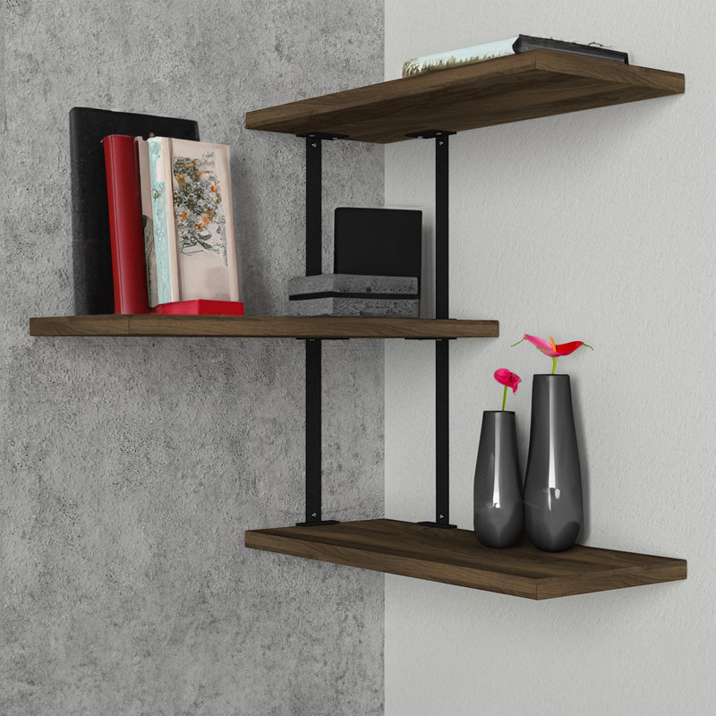 Modern Industrial Wall Shelf, Walnut & Black, 17.7 x 18.7 x 7.9 inches | 100% Melamine Coated Particle Board, Thickness: 0.7 inches | Metal Frame, Fixed to Wall, Additional Storage, Stylish & Functional Design