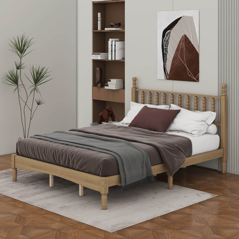 Grand lit plateforme en bois avec tête de lit en forme de gourde
