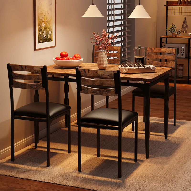 Ensemble de table de salle à manger 5 pièces avec 4 chaises, ensemble de cuisine rectangulaire à faible encombrement avec coussins