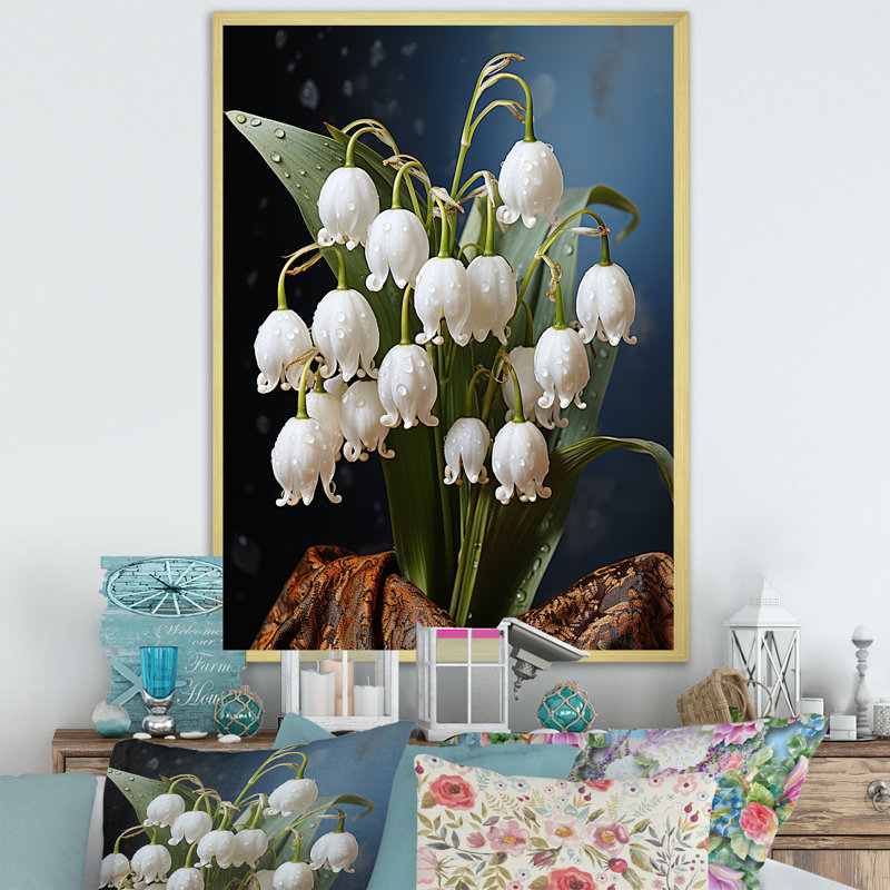 «Green Snowdrops Winter Flowers III» - décoration murale «Snowdrops», Cadre doré simple, H 20 po x l 12 po x P 1 po