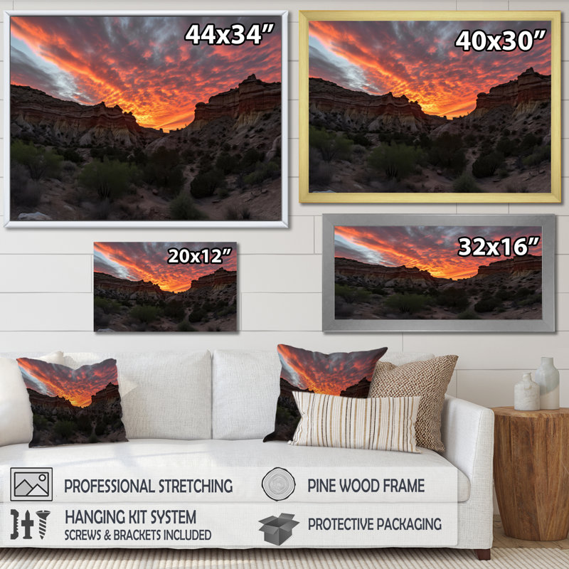 Fiery Canyon Sunset II - Arizona, art mural sur toile, H 34 po x l 44 po x P 1,5 po, Toile tendue